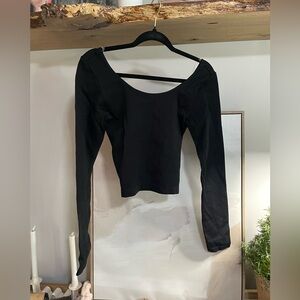 Wild Fable Black Long Sleeve Scoop neck Crop Ribbed Slim Top